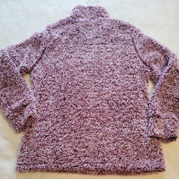 Weatherproof Vintage Sherpa Fleece Jacket Women Purple 1/4 Zip Long Medium - Picture 2 of 9